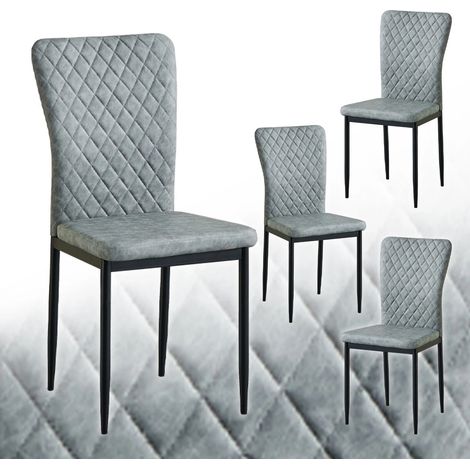 Set of 6 Faux Leather Dining Chairs High Back Kitchen Counter chairs home & restaurants& Lounge Leisure&Living Room(Gray stripe,4pcs)