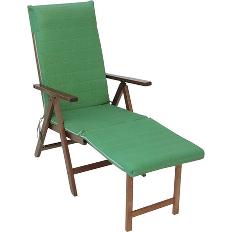 Sedia a sdraio con poggiapiedi cuscino verde Imbottito richiudibile Poltrona Made in Italy Schienale Reclinabile 7 posizioni robusta elegante in Legno (1/5)