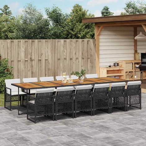 Teenpull – 13-tlg. Garten-Essgruppe mit Kissen Schwarz Poly Rattan (1/5)