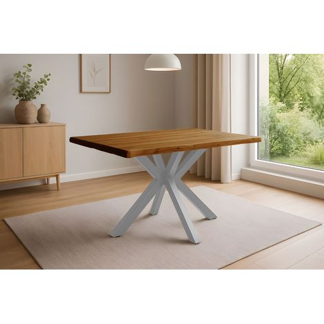 Esstisch Baumkante Akazie honigfarben 140 x 80 cm Spider-Gestell silber HARLEY (1/5)