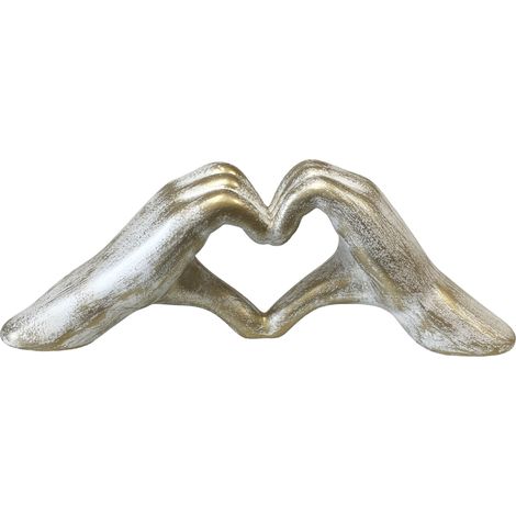 Statue en céramique mains en coeur Blanc patiné or (1/2)