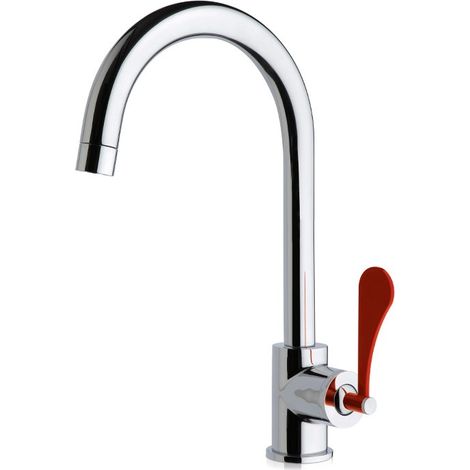 Mezclador monomando de fregadero de cocina con caño orientable y maneta roja Mamoli Paola&TheKitchen 794100000C01  Cromo