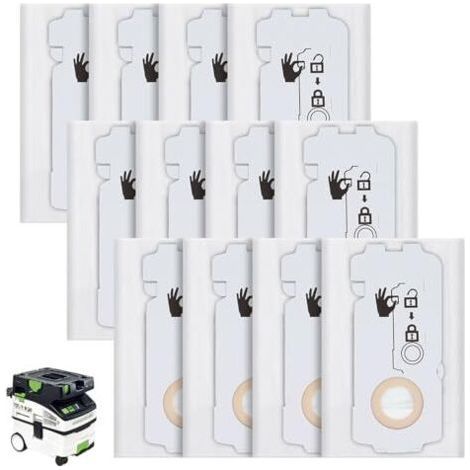 Lot de 12 sacs à poussière 204308 pour aspirateurs Festool CT MINI, CT MINI I, CT MIDI et CT MIDI I (modèles 2019 et suivants) - Aspirateur de type CT MIDI-2 (sac SMS) (1/5)