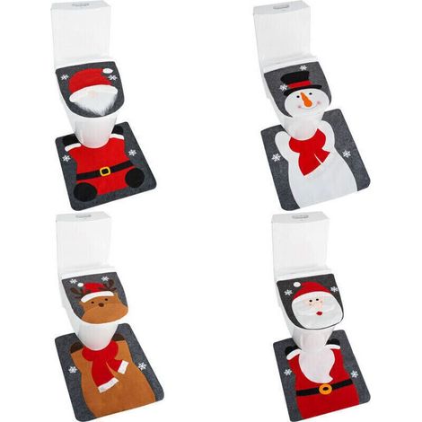 Set de 4 housses décoratives pour abattant de WC de Noël – bonhomme de neige, Père Noël, élan et vieil homme sans visage (1/4)