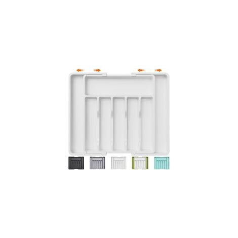 Range Couverts, Plateau d'Ustensiles Extensible pour Tiroir, Organisateur de Tiroir Réglable pour la Cuisine, Rangement Compact en Plastique pour contenir des Cuillères, Fourchettes, Blanc
