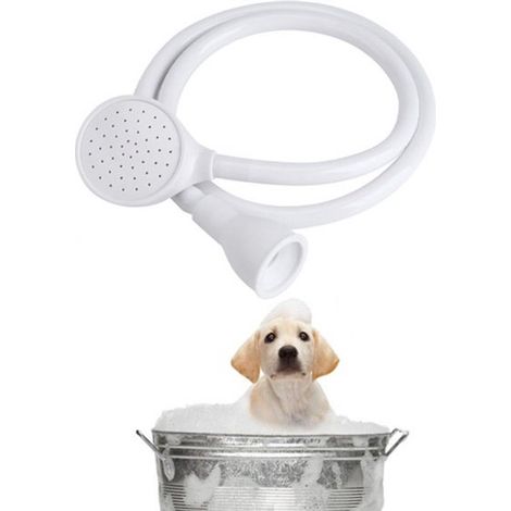 Kit de baño y ducha para mascotas, Rociador para perros, Apto para mascotas, lavado de pelo, enjuague de verduras, Longitud: 1,3 m, Blanco (1/5)