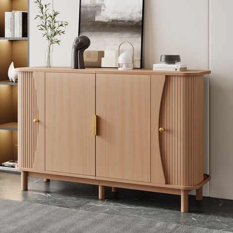 Buffet bois naturel 140cm,Commode en MDF avec 2 portes coulissantes,Étagère réglable,Charge 60 kg– Pour salon/salle à manger (1/5)