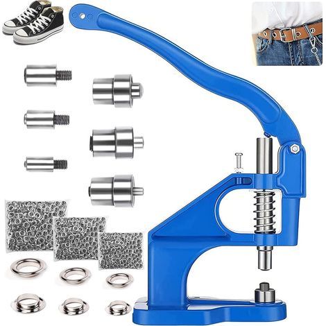 Eyelet press, 3 dies 6/10/12mm, 1500 eyelets included, manual tool for leather and textiles (1/5)