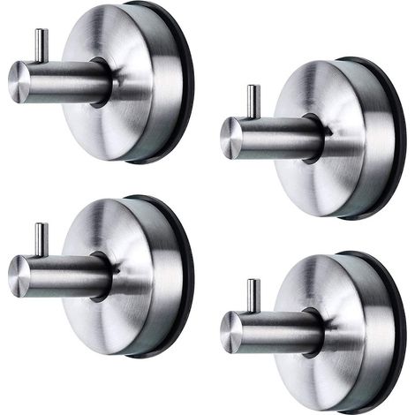 Ganchos con ventosa para baño y cocina, toallero, gancho de ducha de acero inoxidable resistente con ventosa, ganchos de pared para batas, esponjas y abrigos, sin taladros, 4 unidades, dorado (1/5)