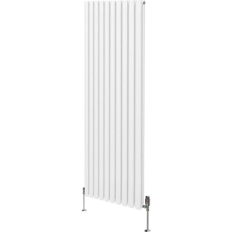 Radiador De Columna Ovalada 1800mm x 600mm Vertical & Válvulas Cromadas TRV  Blanco   Acero  Montado en pared  Kit de fijación y soportes  + Cepillo de limpieza GRATIS 