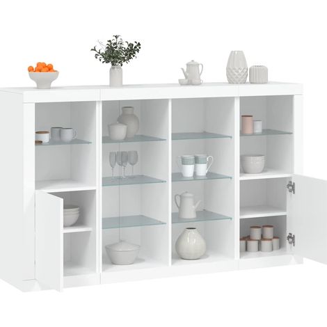 Sideboards mit LED-Leuchten 3 Stk. Weiß Holzwerkstoff
