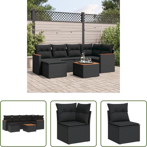 vidaXL Set de comedor de jardín 7 pzas y cojines ratán sintético negro (1/5)