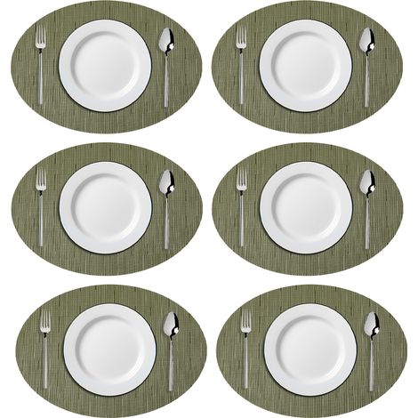 Sets de table ovales en vinyle tissé imitation bambou, résistants à la chaleur et lavables, pour table de cuisine (vert)