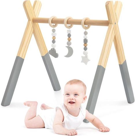 Gimnasio para bebé de madera Montessori - 3 suspensiones sensoriales - 53 x 50 x 55,5 cm