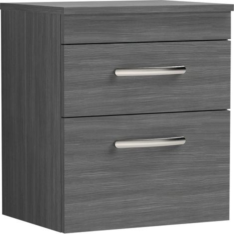 Nuie Athena Wall Hung 2-Drawer Vanity Unit and Worktop 500mm Wide - Anthracite Woodgrain