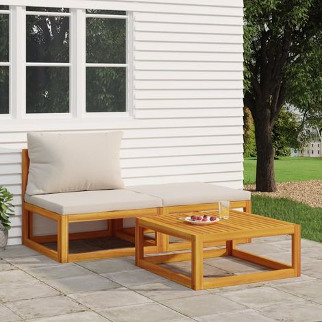 3 pcs Salon de jardin, Ensemble table et chaises de jardin, Meuble de jardin avec coussins bois massif d'acacia MKW732305 (1/5)