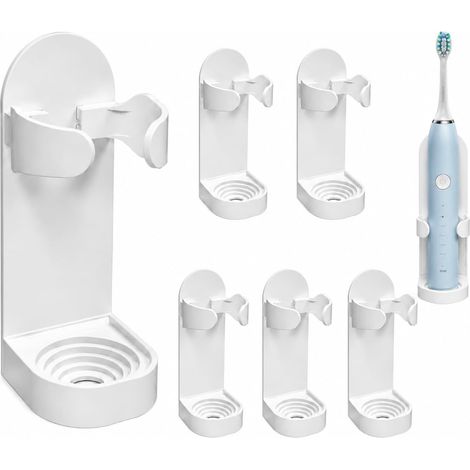 6 x Electric Toothbrush Holder, Wall Mount without Drilling, Adhesive Attachment for Bathroom, Electric Toothbrush Storage, Compact ABS Organizer (1/5)