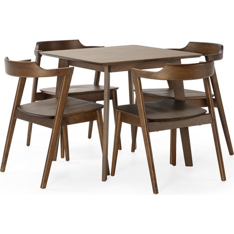 Juego de mesa 80x80 cm y 4 sillas de comedor Venus color Nogal (1/5)