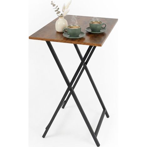 Klappbarer Metalltisch mit Tischplatte in Holzoptik, 66,5 × 48 × 36 cm (1/5)