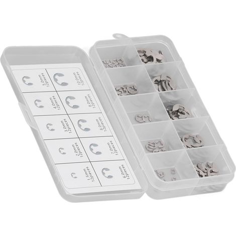 Lot de 120 bagues d'arrêt, circlips en acier inoxydable 304, assortiment pour roulements, kit de fixation. (1/5)