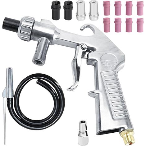 Pistolet de sablage à air comprimé : kit de pistolet de sablage avec 8 buses en céramique, 4 buses en fer, raccord d'air, fonction de dérouillage haute pression, sableuse pour les projets (1/5)