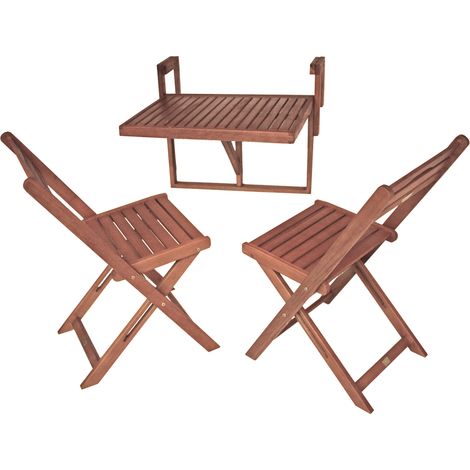 Balkonhängetisch Set Berkley Klapptisch Balkongeländer Balkonmöbel Set 3-teilig Braun, Gartenmöbel, Terrassenmöbel, Klapptisch, Eukalyptusholz, Holzgartenmöbel, Sitzgruppe, Hängetisch