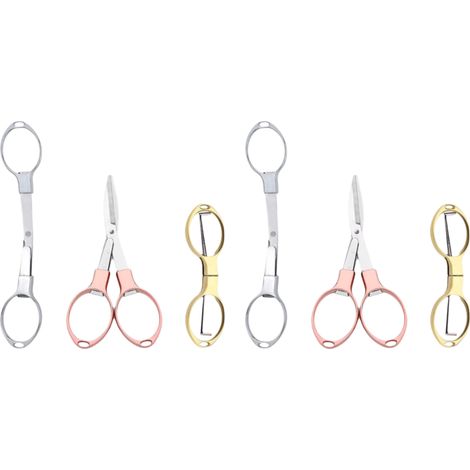 6 ciseaux pliants, acier inoxydable, 10 x 5,5 cm dépliés, 8,5 x 2,5 cm pliés, anneau porte-clés, pour maison bureau voyage (1/5)