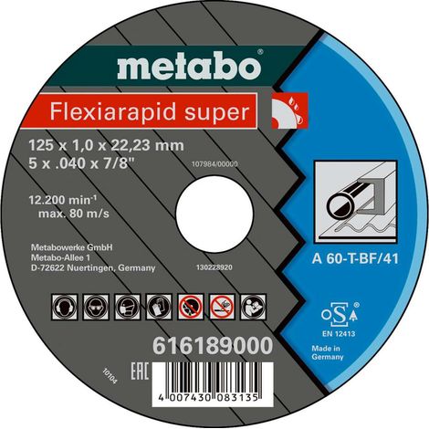 METABO 616188000 - plat éparation di que Flexiamant meuleu e d'angle Super A60-T pourle métal 115x1x2223mm (25 Ud conteneur)