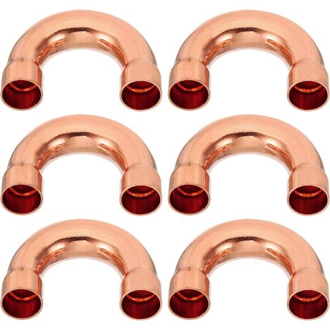 6 x Copper Elbow Connector for Gas Pipes, 16 mm Hose Connector for Gasoline Hose, Pressure Pipe Fittings for HVAC Air Conditioning Plumbing, Thickness 1 mm – U Shape (1/5)