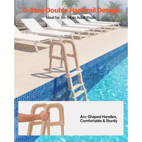 Échelle de Piscine Enterrée 122-137 cm Échelle de Piscine PE avec 5 Marches pour Piscines Intérieur et Extérieur, Charge 136 kg, av… (1/5)