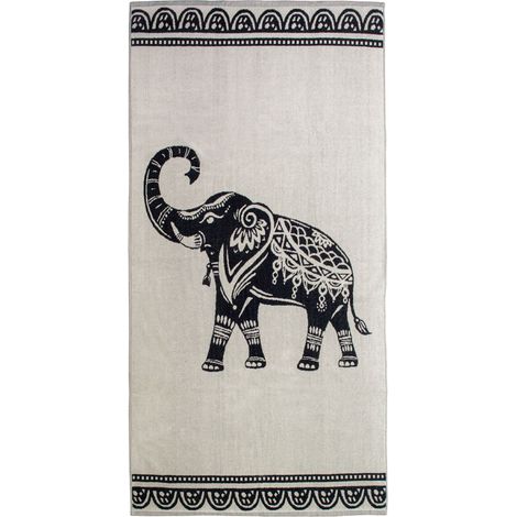 Telo Mare Jacquard Spugna Asciugamano Spiaggia Disegno Safari Elefante (1/4)