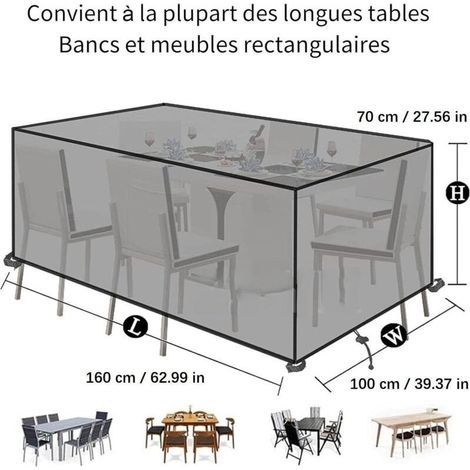 Housse salon de jardin table 160x100x70cm – Tissu Oxford imperméable – Protection anti-UV et coupe-vent – Résistance au déchirement argenté (1/5)