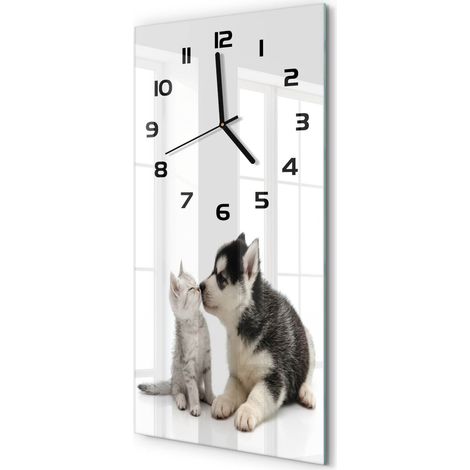 Horloge Murale Rectangulaire Verticale Design Épuré Verre Silencieuse Chien et chat 30x60 cm (1/5)