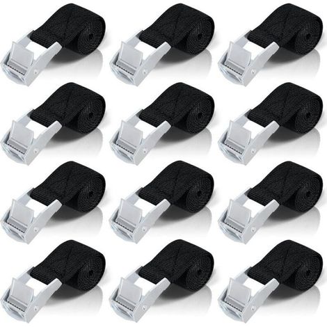 Sangle d'arrimage 50cm Lot de 12 sangles à cliquet Boucle de serrage en acier inoxydable Capacité 200kg pour fixation moto/voiture/vélo - 12pcs (1/5)