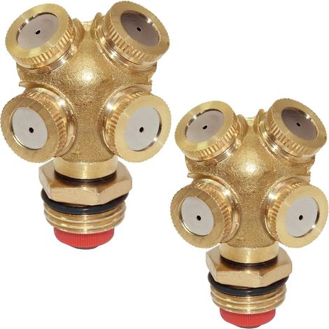 2 Pack 4 Hole Misting Nozzle, Brass Misting Nozzle G1/2 Male Thread Adjustable Sprayer for Garden, Greenhouse and Agriculture (1/5)