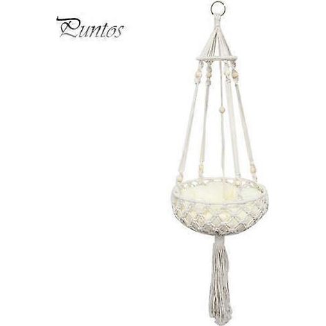 Hamac pour chat en macramé, tissé à la main, avec balancelle et pompon. Lit pour chat en corde tressée résistante, idéal pour dormir, jouer et grimper. (1/4)