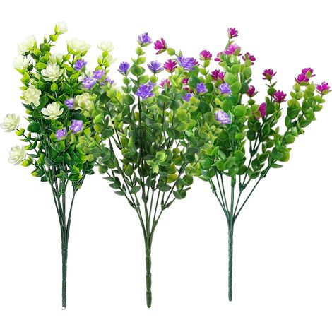 Künstliche Blumen,8 Stück Kunstblumen Innen Auenbereich Eukalyptus Deko UV-bestndige Pflanzen Strucher Plastik Blumenstrau für (1/5)