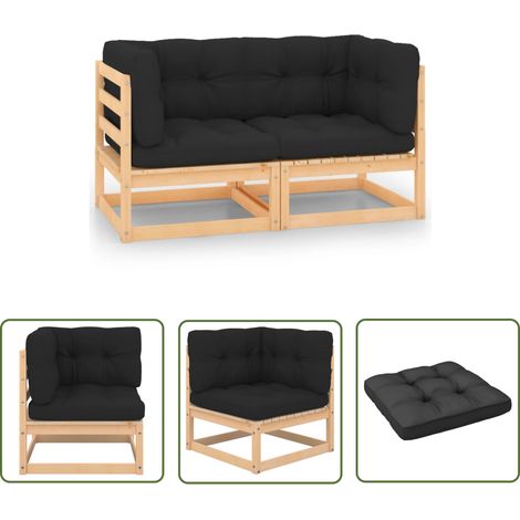 The Living Store Canapés d'angle de jardin avec coussins 2 pcs Pin massif - Canape De Jardin - Canapé D'angle - Mobilier De Jardin - Salon De Jardin - Ameublement Exterieur (1/5)