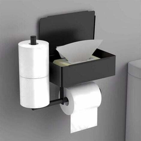 Porte Papier Toilette Noir Mural Support Papier Toilette sans Perçage en Inox avec 2 Porte Rouleau et Boîte à Lingettes Humides (1/4)