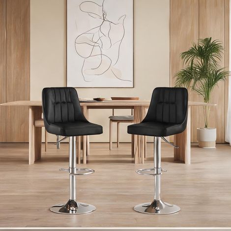 Tabouret de bar réglable en hauteur dossier en cuir PU noir (1/5)