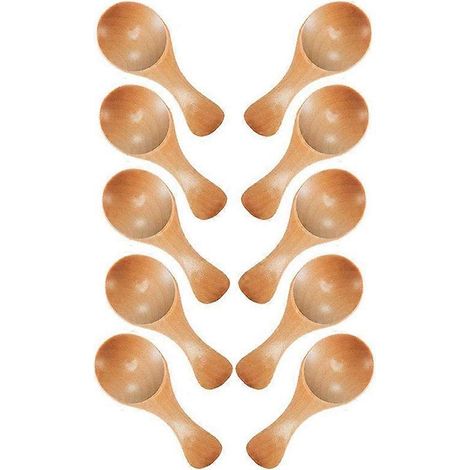 Lot de 10 petites cuillères en bois à manche court, idéales pour les petits pots de confiture, épices, sucre, miel, café (1/5)