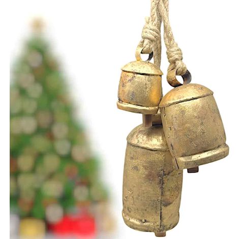 Cloche De Noël - Métal - Renne Gravé - À Suspendre Sur Couronne Ou Mur - Lot De 3 Dimensions 20 3 Cm 15 2 Cm 10 2 Cm (1/5)