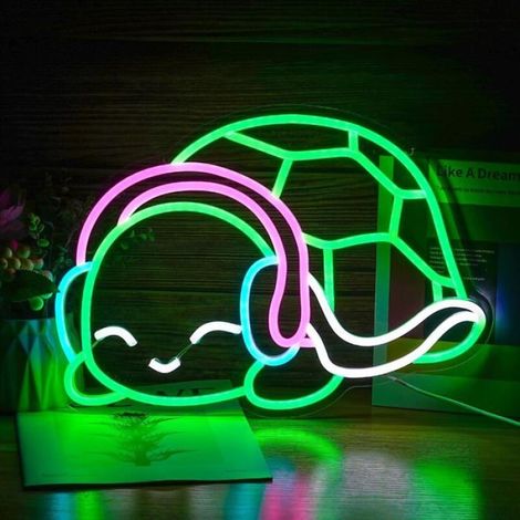 Lampe néon tortue, lampe néon LED verte, blanche et rose, lampe murale tortue artistique (1/5)