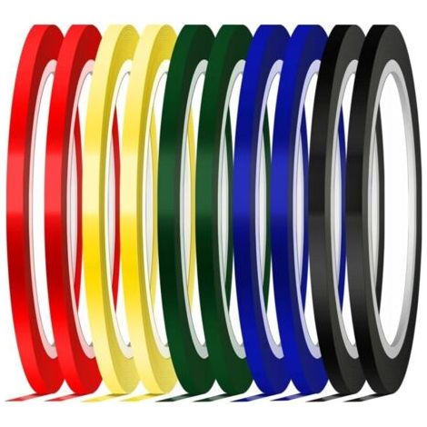royaluxe-Ruban de Marquage, 5 Couleurs Ruban Auto-Adhésif 3 mm de Largeur Tape Graphique Ruban Adhesif de Couleur (10pcs) (1/5)