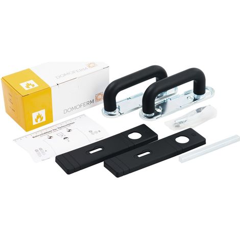 Poignée de à courte plaque pour portes coupe-feu avec empiècement et 1 clé portes coupe-feu T30 – T60 – T90, distance PZ 72 mm, plastique, noir (1/2)