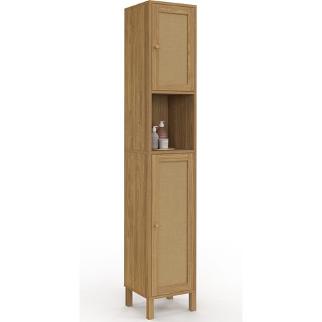HANAE Badezimmerschrank mit 2 Türen und 1 Nische in Naturoptik mit Korbgeflecht-Design (1/5)