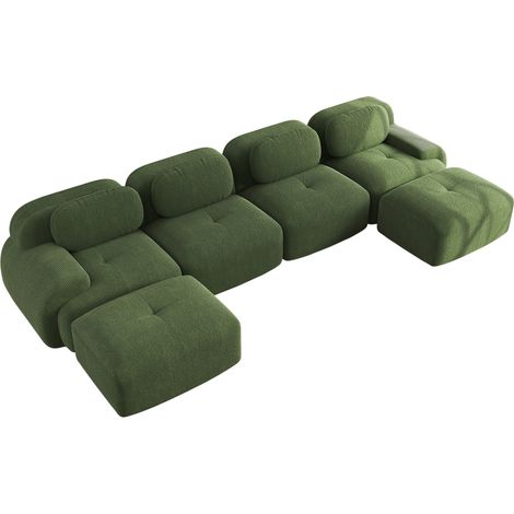 Canapé d’angle modulaire en velours côtelé vert, sans montage, design ergonomique avec larges accoudoirs courbés et base antidérapante  CHICFURN (1/5)