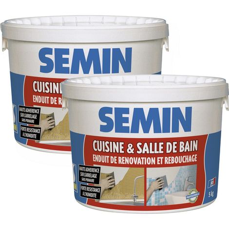 Lot de 2 enduits de rebouchage et rénovation spécial cuisine et salle de bain Semin - adapté aux pièces humides - seau de 5 kg (1/5)