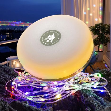 Guirlande Lumineuse Extérieur et Intérieur,8 Modes D'éclairage,2800mAh,4 EN1 Guirlande Lumineuse Camping Rechargeable Portable Pour Camping,Cour, Randonnée, Fête, Halloween, Noël 32.8FT (Coloré)