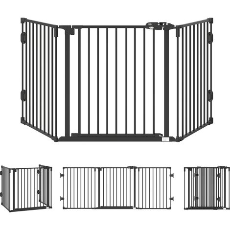 Cancello di sicurezza porta per cani 202.5 x 2 x 76 cm pieghevole chiusura automatica scala moderna in acciaio nero 210007440